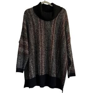 J.Jill purejill Oversized Turtleneck Tunic Sweater Size M / L Black Multicolor